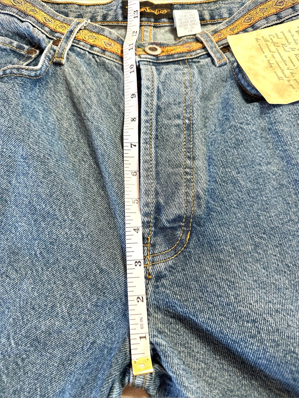 Vintage Team Tactics USA NWT High Rise Button Fly Jeans Boho Trim Size 10 - Picture 7 of 9